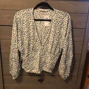 Green floral blouse with button detail